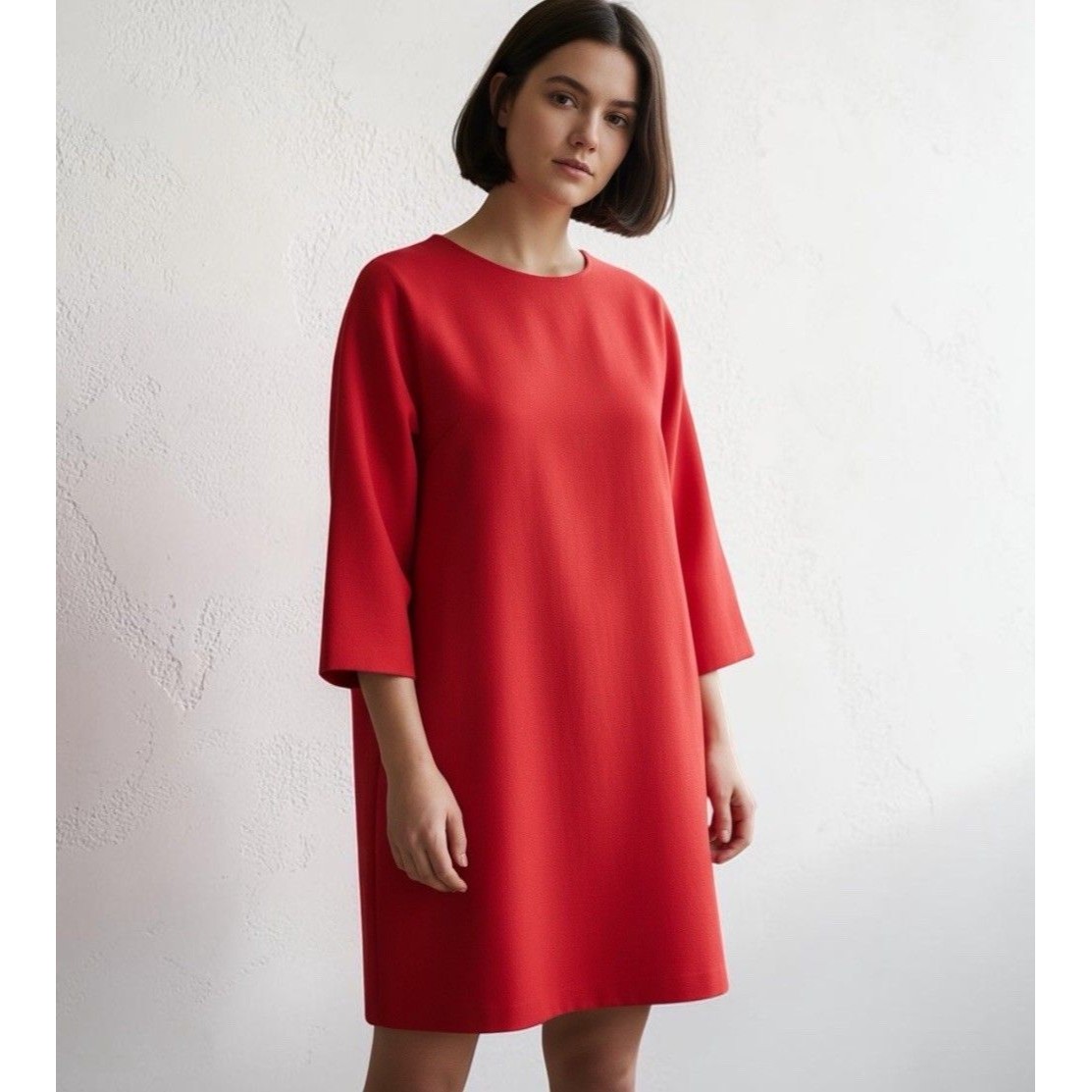 Frances Valentine Womens Marlo Boiled Wool Shift Dress Size Xl Red 3/4 Sleeves